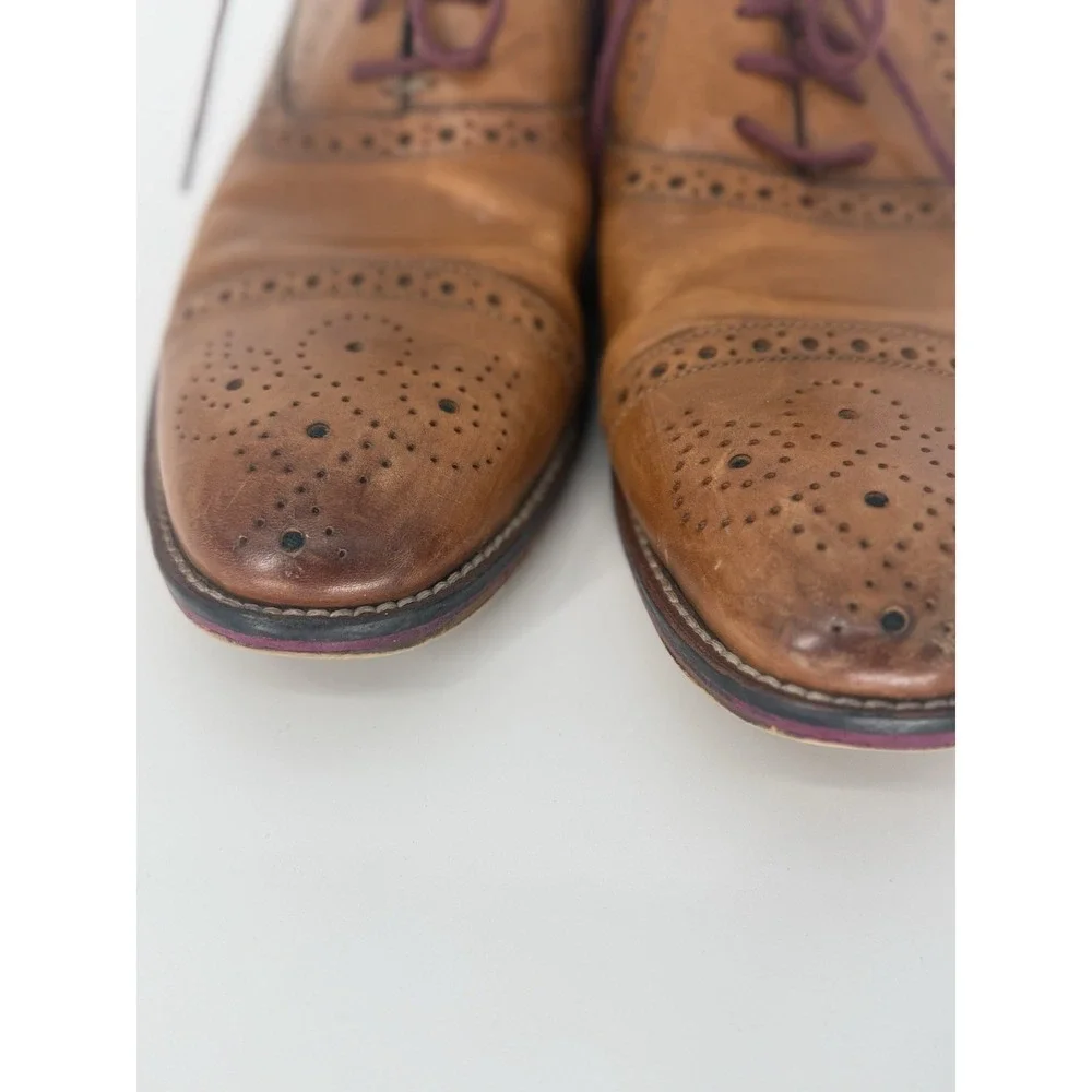 Johnston Murphy Mens 9M Leather Wingtip Oxford Dress Shoes‎ Brown Cap Toe